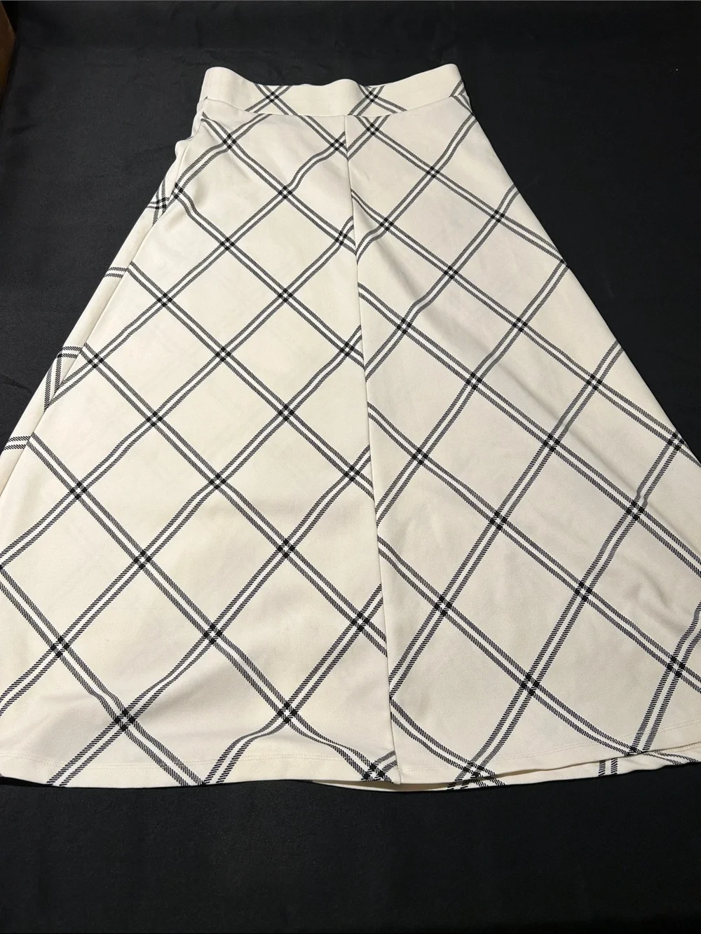 Cream Plaid A-Line Skirt with Black Windowpane